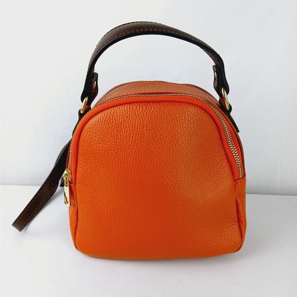 Divina Firenze Orange Pebbled Leather Convertible Top Handle Backpack Crossbody - Picture 5 of 8